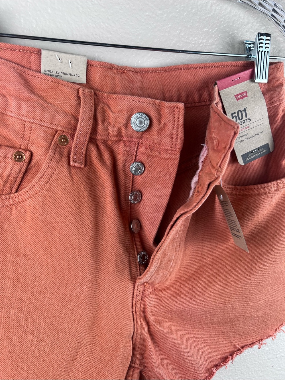 Levi’s 501 Burnt Orange High Rise Shorts NWT 27 - Picture 5 of 10